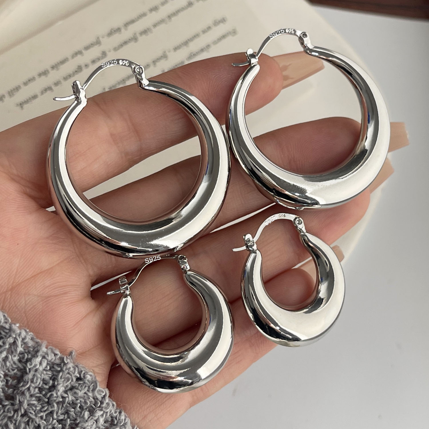 Statement Earrings Oversized - Orecchini vintage in argento sterling 925